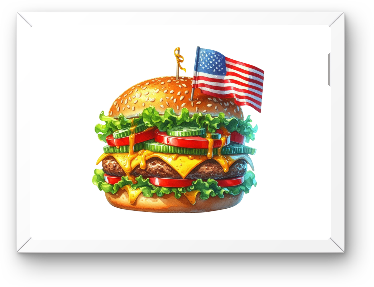 Patriotic Burger Wall Art | American Flag Cheeseburger Print | 4th Of July Kitchen Gift