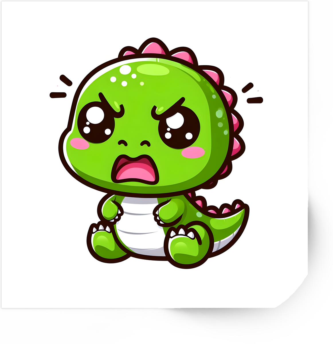 Angry Baby Dinosaur Sticker | Cute Cartoon Green Dino Vinyl Decal | Kids Dinosaur Gift
