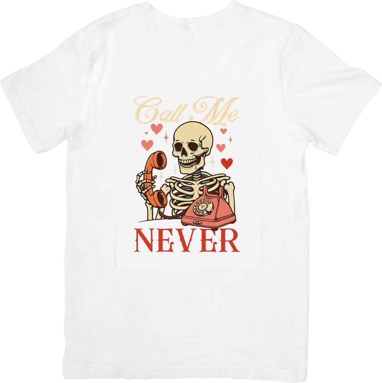Call Me Never Skeleton Funny Halloween Vintage Skull Sarcastic Humor Graphic Tee