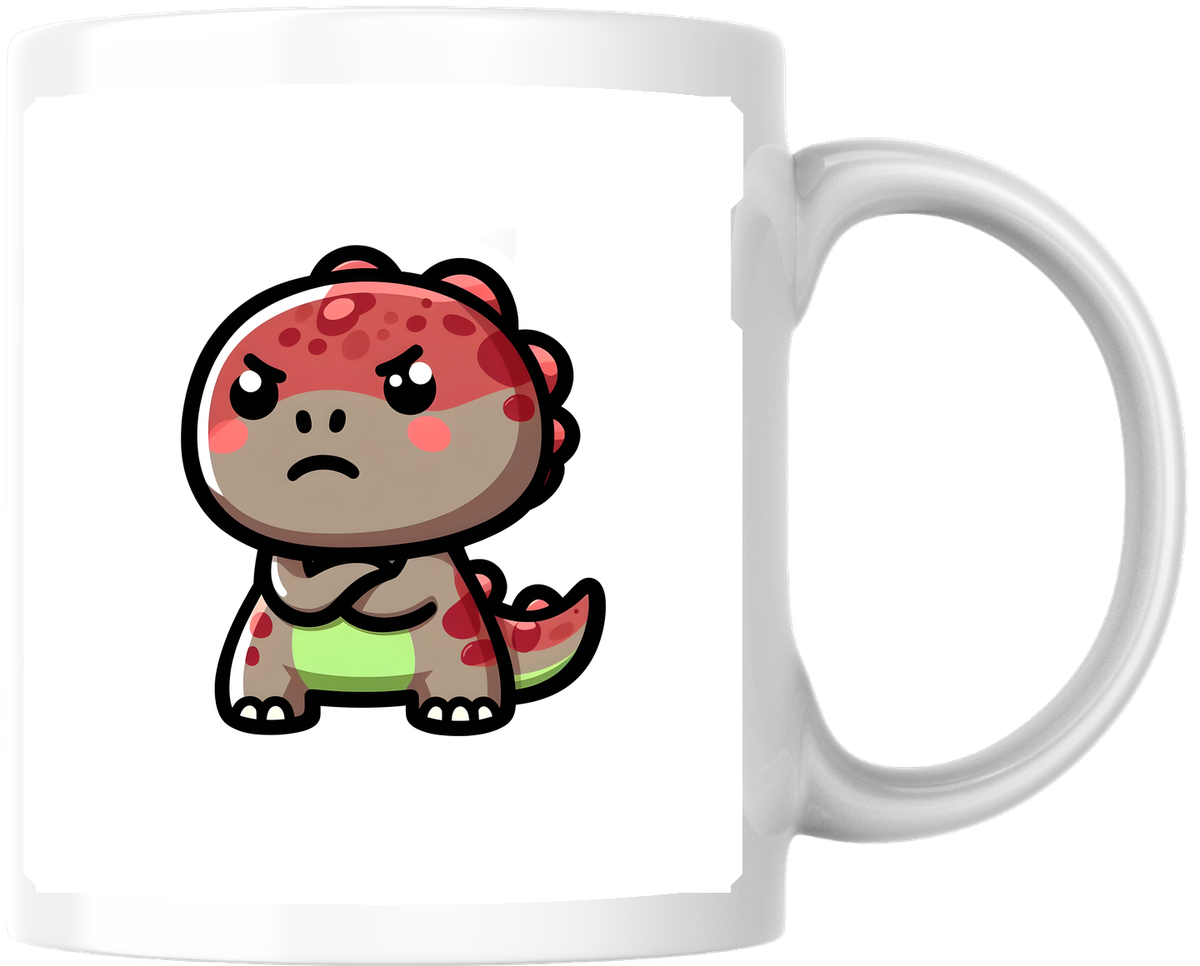 Grumpy Red Dino Mug | Cute Kawaii Dinosaur Coffee Mug | Funny Mood Gift