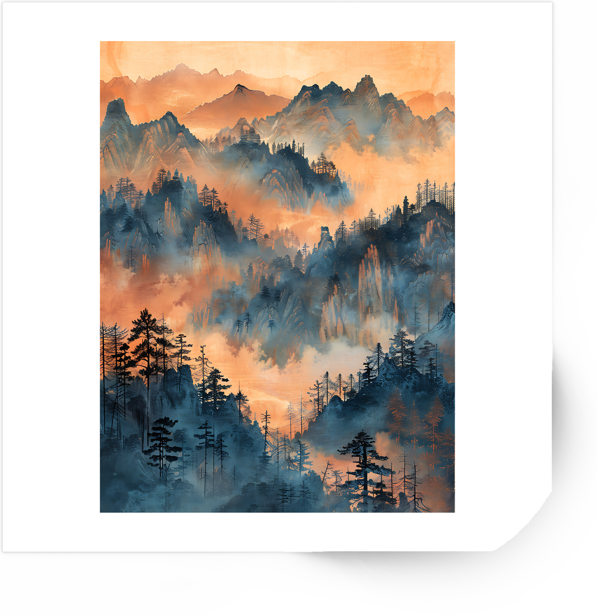 Misty Mountain Forest Sticker | Watercolor Sunset Pine Landscape Vinyl Decal | Nature Lover Gift