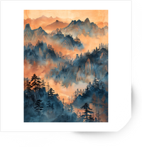 Thumbnail for Misty Mountain Forest Sticker | Watercolor Sunset Pine Landscape Vinyl Decal | Nature Lover Gift