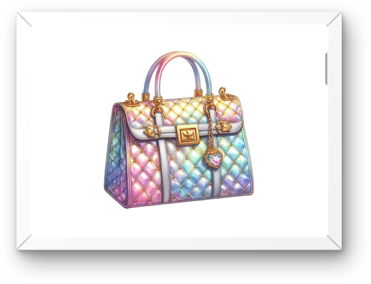Rainbow Quilted Handbag Wall Art | Pastel Glam Purse Print | Fashion Lover Gift