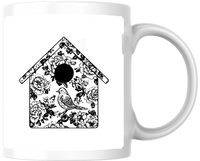 Thumbnail for Floral Birdhouse Mug | Vintage Line Art Bird Coffee Mug | Garden Lover Gift