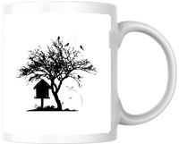 Thumbnail for Birdhouse Tree Mug | Black Silhouette Nature Coffee Mug | Bird Lover Gift