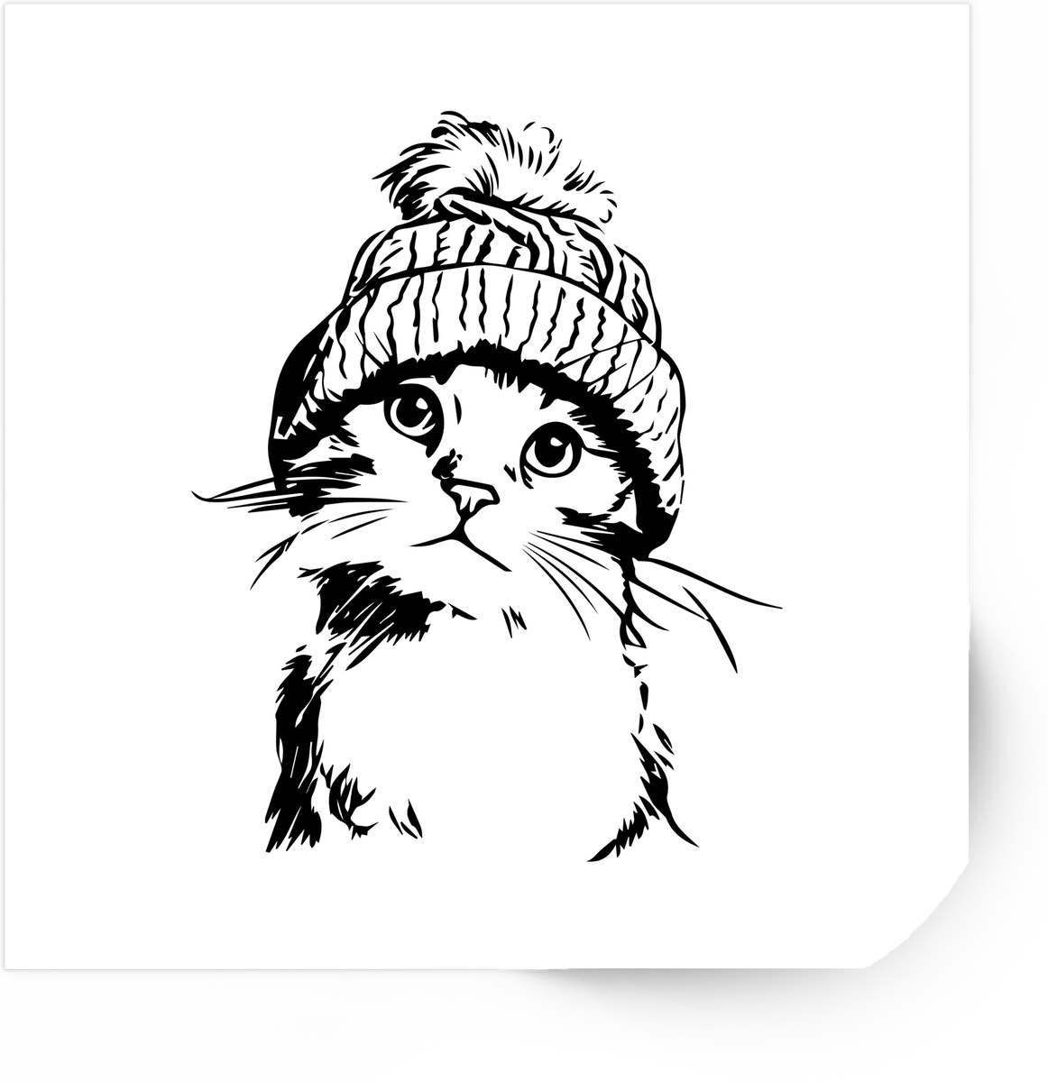 Winter Hat Cat Sticker | Black & White Cozy Kitten Vinyl Decal | Cute Cat Lover Gift