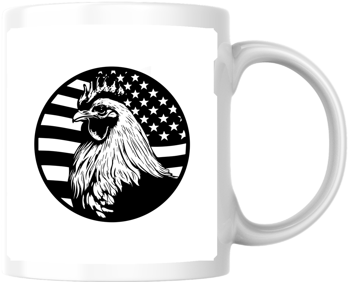 American Flag Rooster Mug | Black & White Patriotic Farm Coffee Mug | Country Rooster Gift