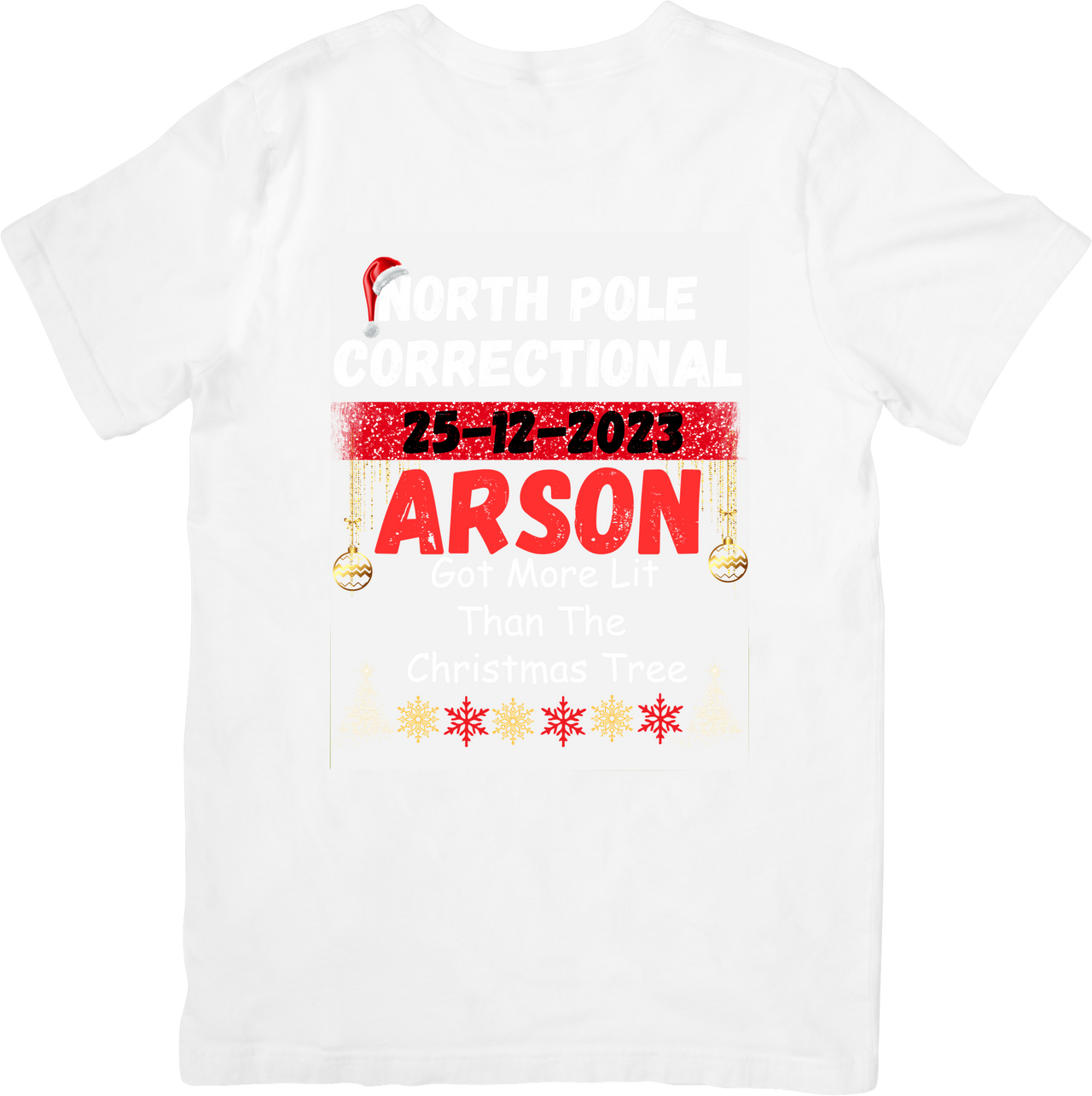 North Pole Arson Division Santa Mugshot Holiday Humor Christmas Gift Graphic Tee