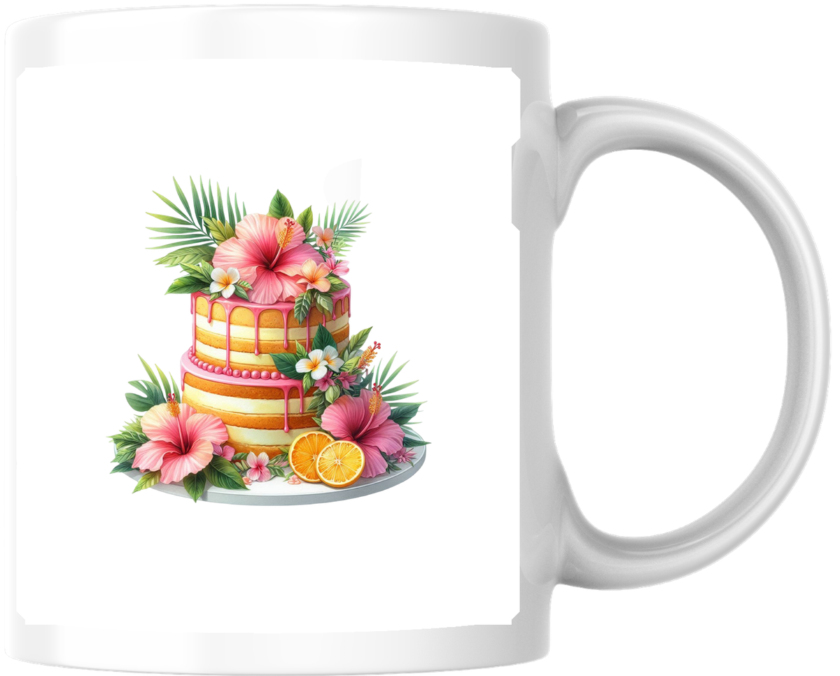 Tropical Hibiscus Cake Mug | Watercolor Tiered Floral Dessert Coffee Mug | Baker Gift