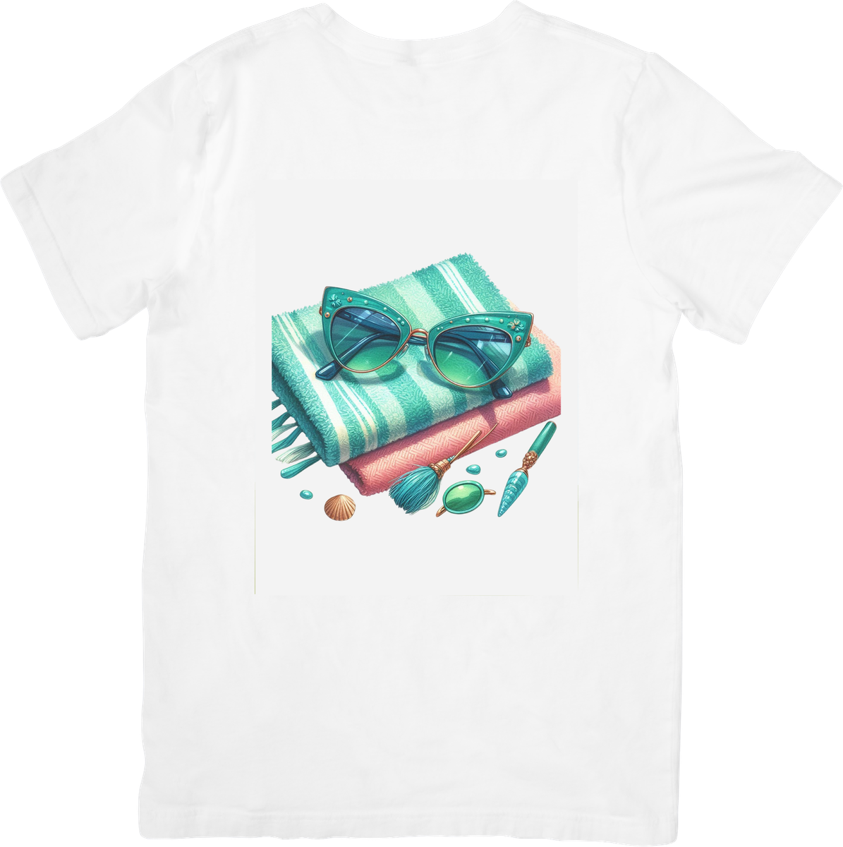 Beach Sunglasses Towel T-Shirt | Watercolor Summer Vacation Graphic Tee | Tropical Travel Gift