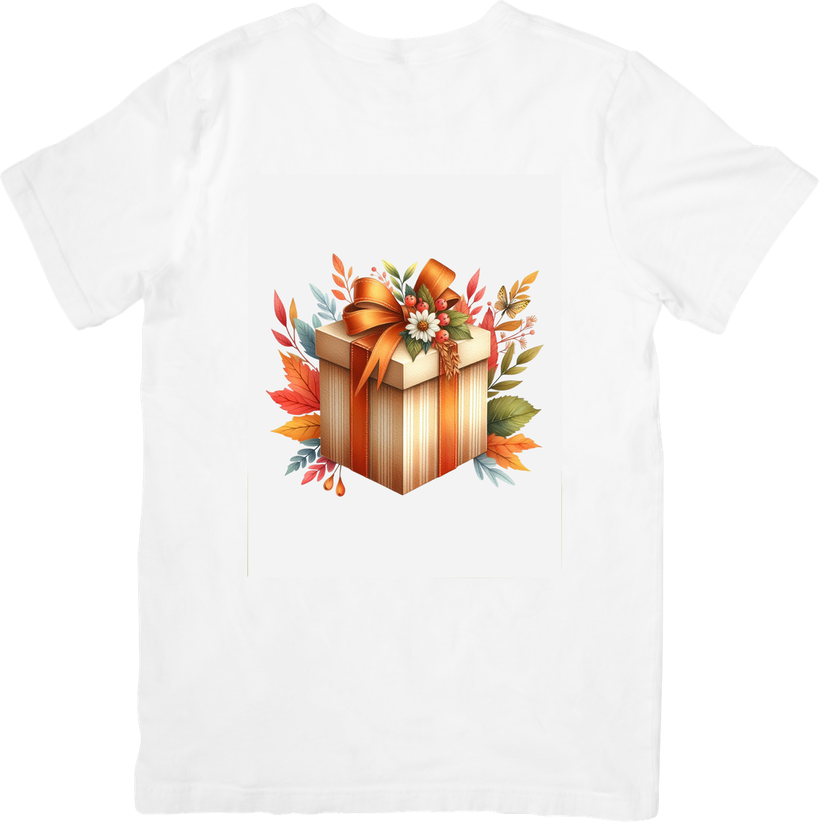 Autumn Gift Box T-Shirt | Watercolor Fall Floral Present Graphic Tee | Cozy Autumn Gift