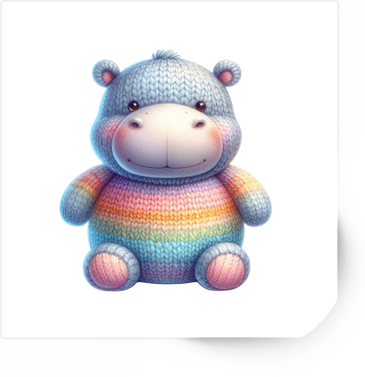Knitted Hippo Sticker | Cute Rainbow Crochet Animal Vinyl Decal | Kawaii Gift