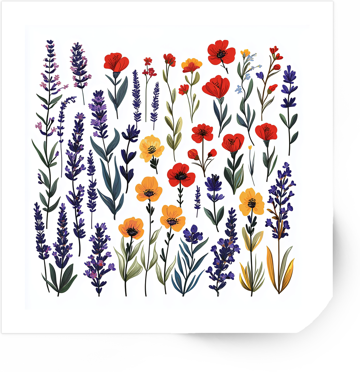 Wildflower Garden Sticker | Lavender & Poppy Floral Vinyl Decal | Botanical Nature Gift