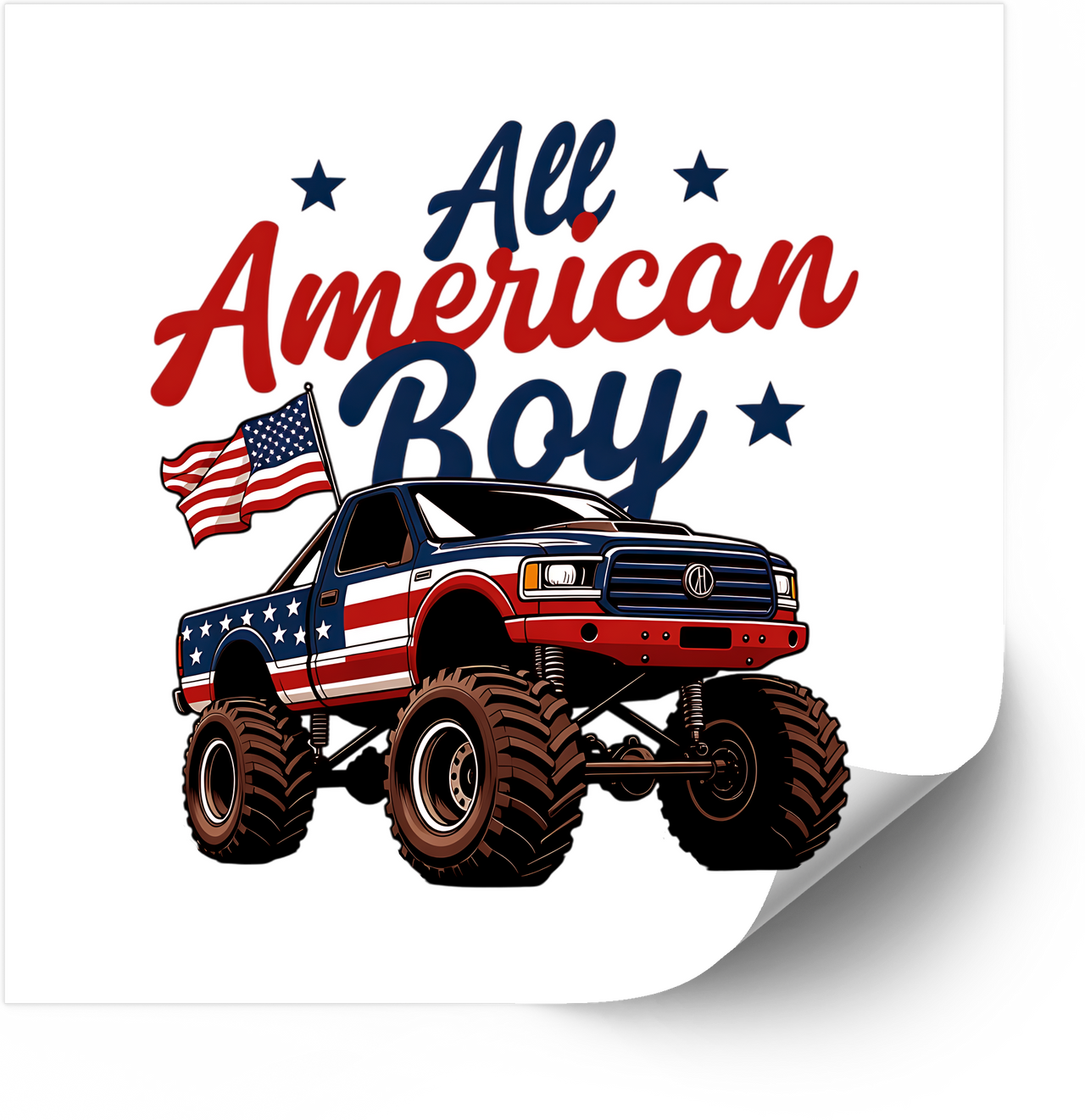 All American Boy Monster Truck Patriotic 4th Of July Flag Vinyl Decal