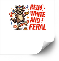 Thumbnail for Red White And Feral Skateboard Raccoon Funny 4th Of July Vinyl Decal