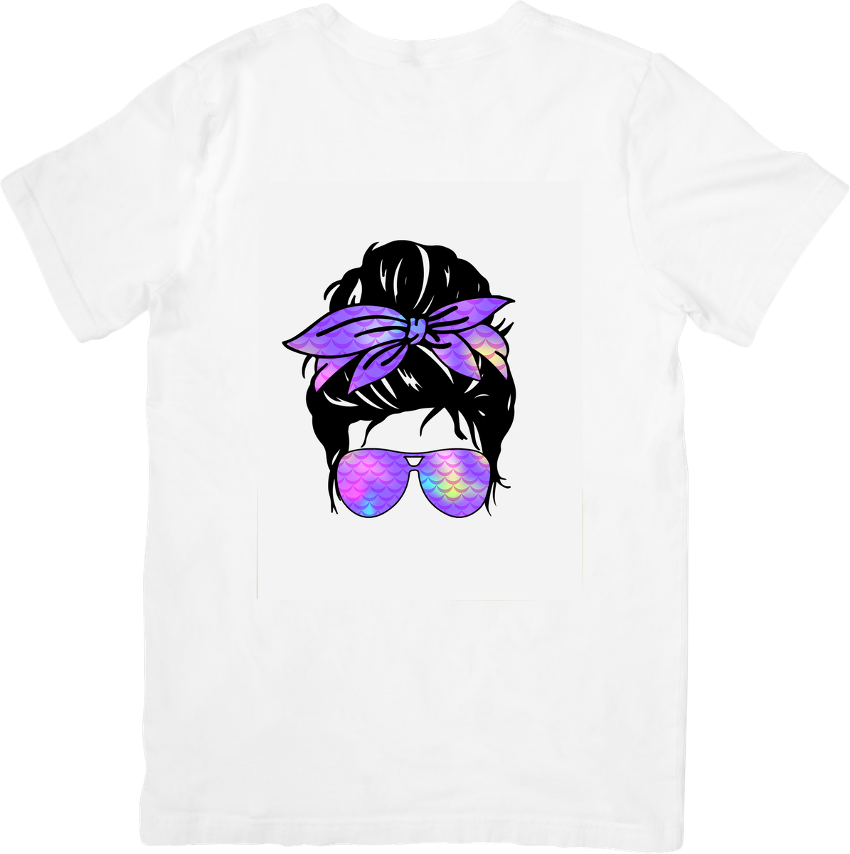 Messy Bun Bandana Girl T-Shirt | Holographic Sunglasses Graphic Tee | Sassy Mom Gift