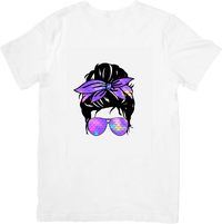 Thumbnail for Messy Bun Bandana Girl T-Shirt | Holographic Sunglasses Graphic Tee | Sassy Mom Gift