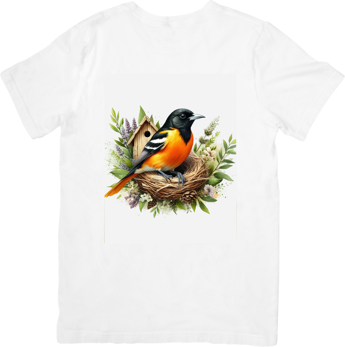 Oriole Bird Nest T-Shirt | Watercolor Songbird Nature Graphic Tee | Birdwatcher Gift