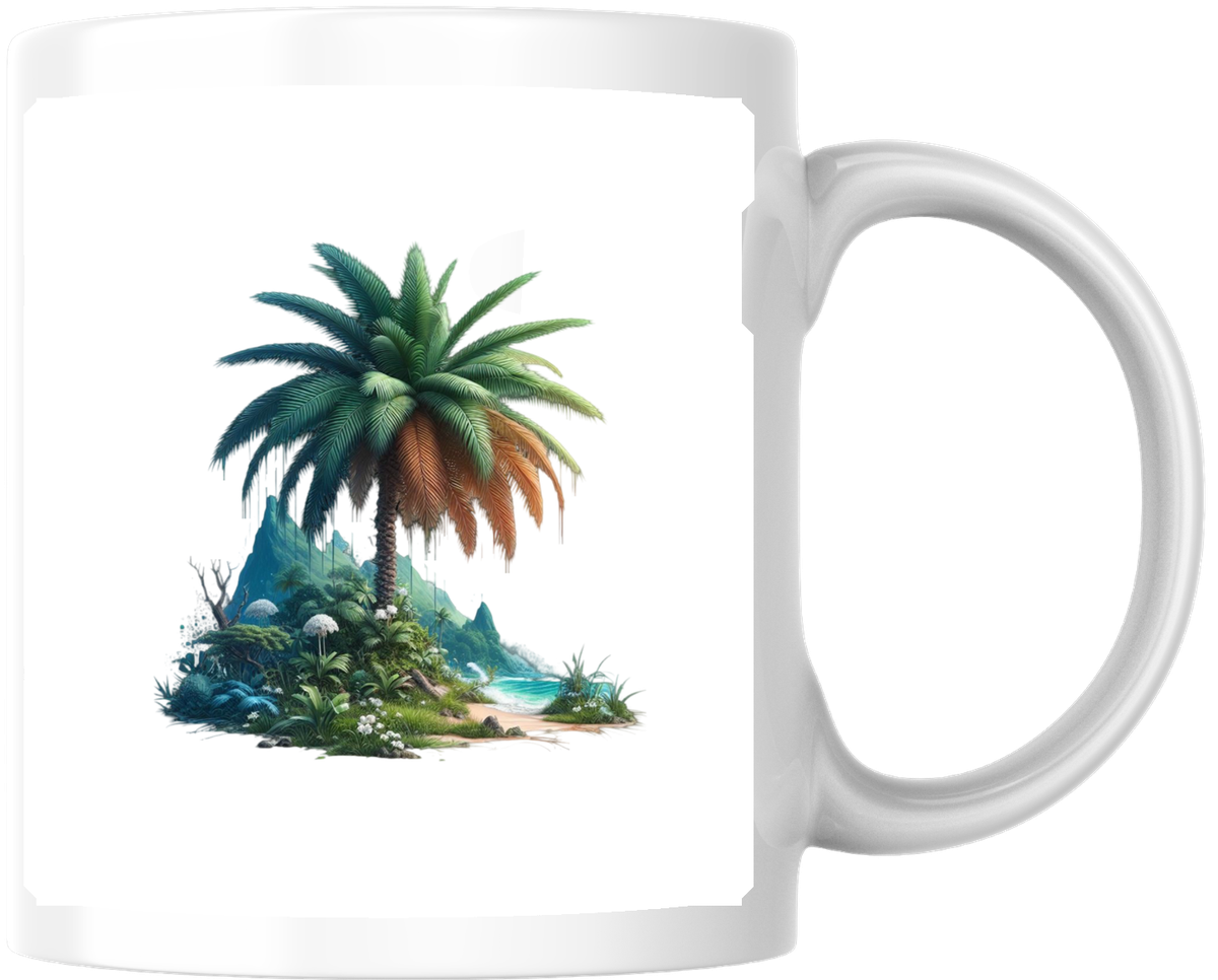 Tropical Palm Island Mug | Watercolor Beach Paradise Coffee Mug | Vacation Travel Gift