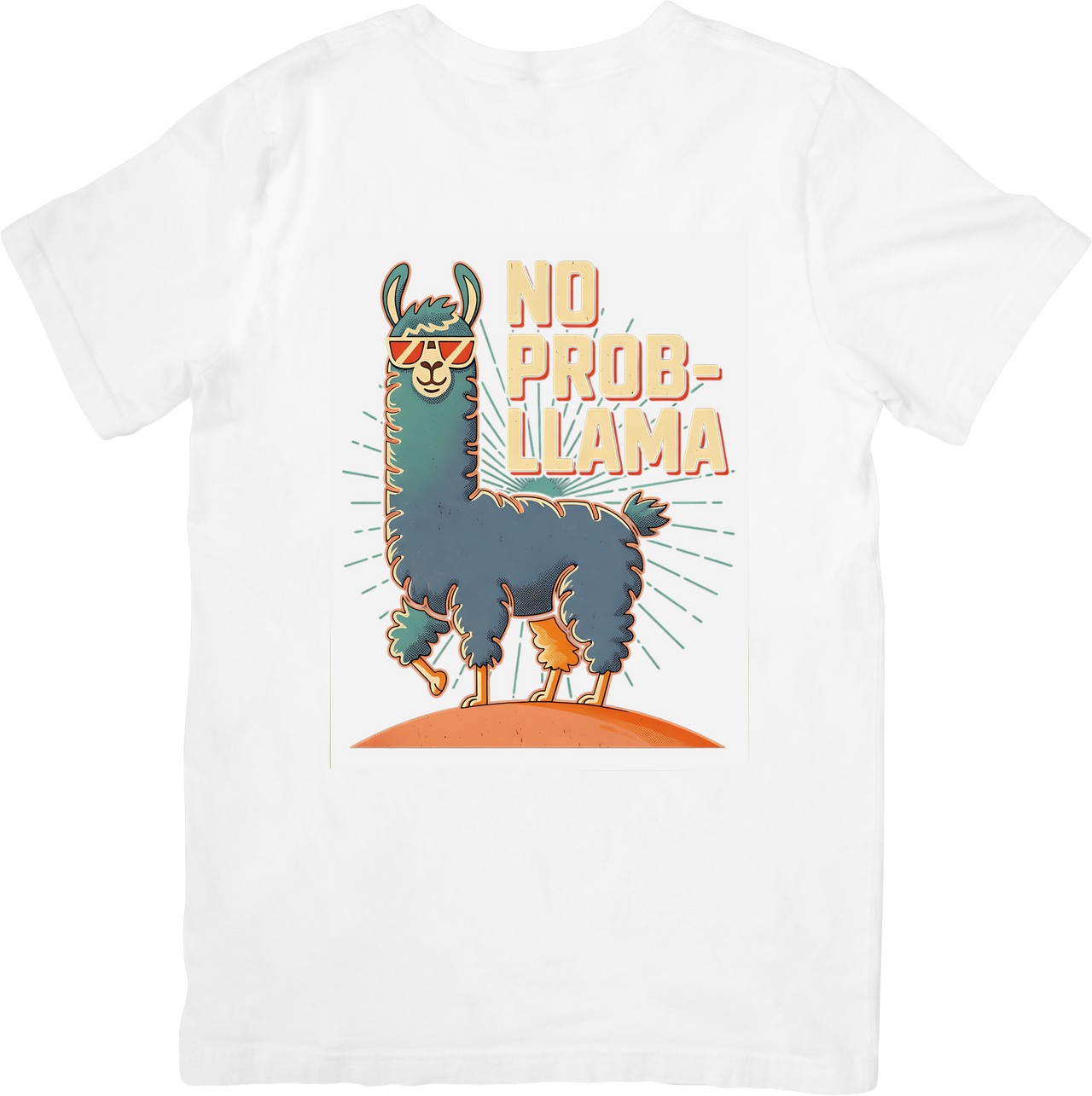 No Prob Llama Funny Retro Colorful Animal Graphic Tee Humor Gift