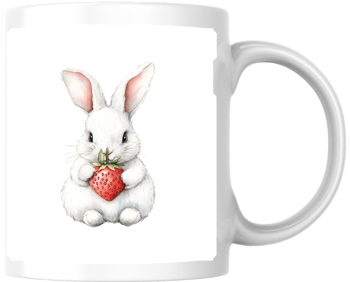 Strawberry Bunny Mug | Cute Watercolor Rabbit Coffee Mug | Spring Gift