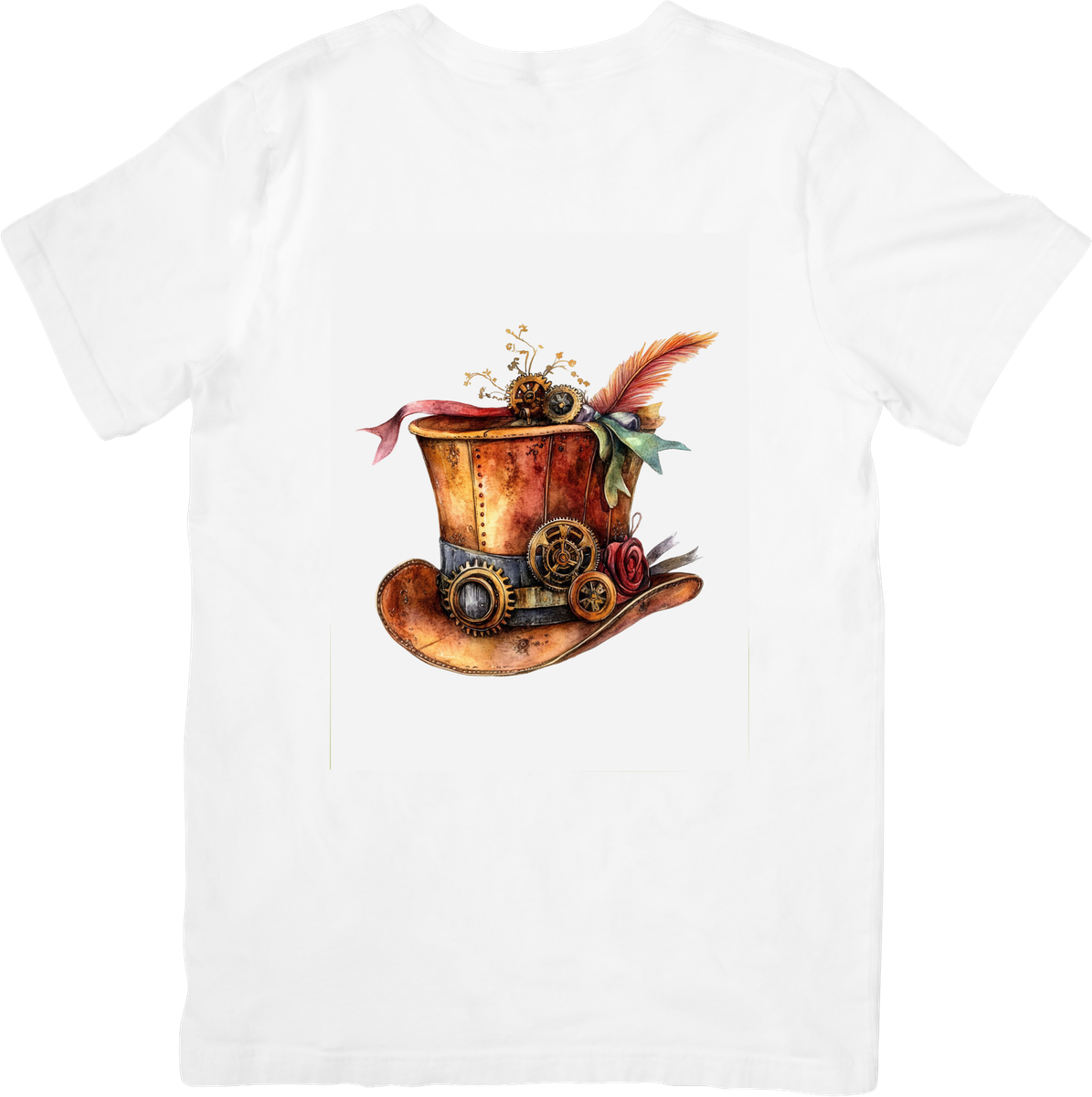 Steampunk Top Hat T-Shirt | Vintage Gears & Feather Graphic Tee | Victorian Gift