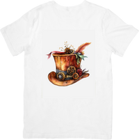 Thumbnail for Steampunk Top Hat T-Shirt | Vintage Gears & Feather Graphic Tee | Victorian Gift