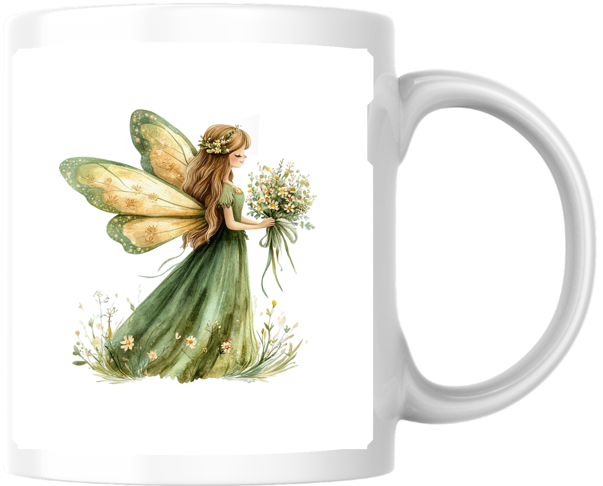 Flower Fairy Mug | Watercolor Green Garden Fairy Coffee Mug | Whimsical Fantasy Gift